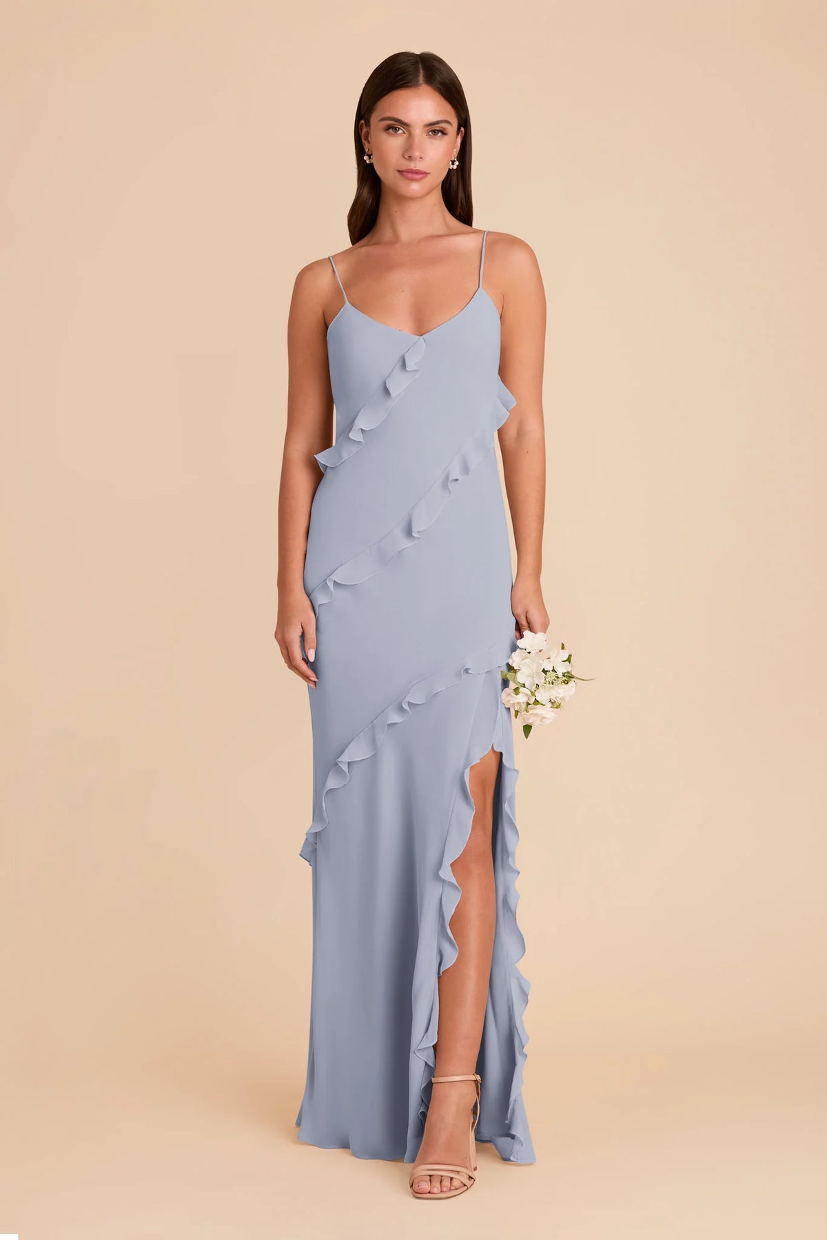 Vivienne Dusty Blue front view bridesmaid dress