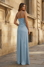 Yellow Satin Sheath Evening Dress with Sweetheart Neckline and Slit