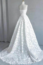 Elegant A Line Sweep Brush Train Lace Wedding Dress 828423890551 Wedding Dress