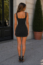 Glitter Sheath Square Neck Navy Blue Sequin Mini Homecoming Dresses With Slit