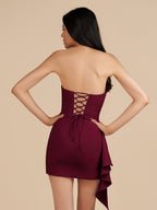 Yellow Strapless Spandex Bodycon Homecoming Dress With Slit