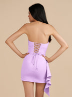 Yellow Strapless Spandex Bodycon Homecoming Dress With Slit