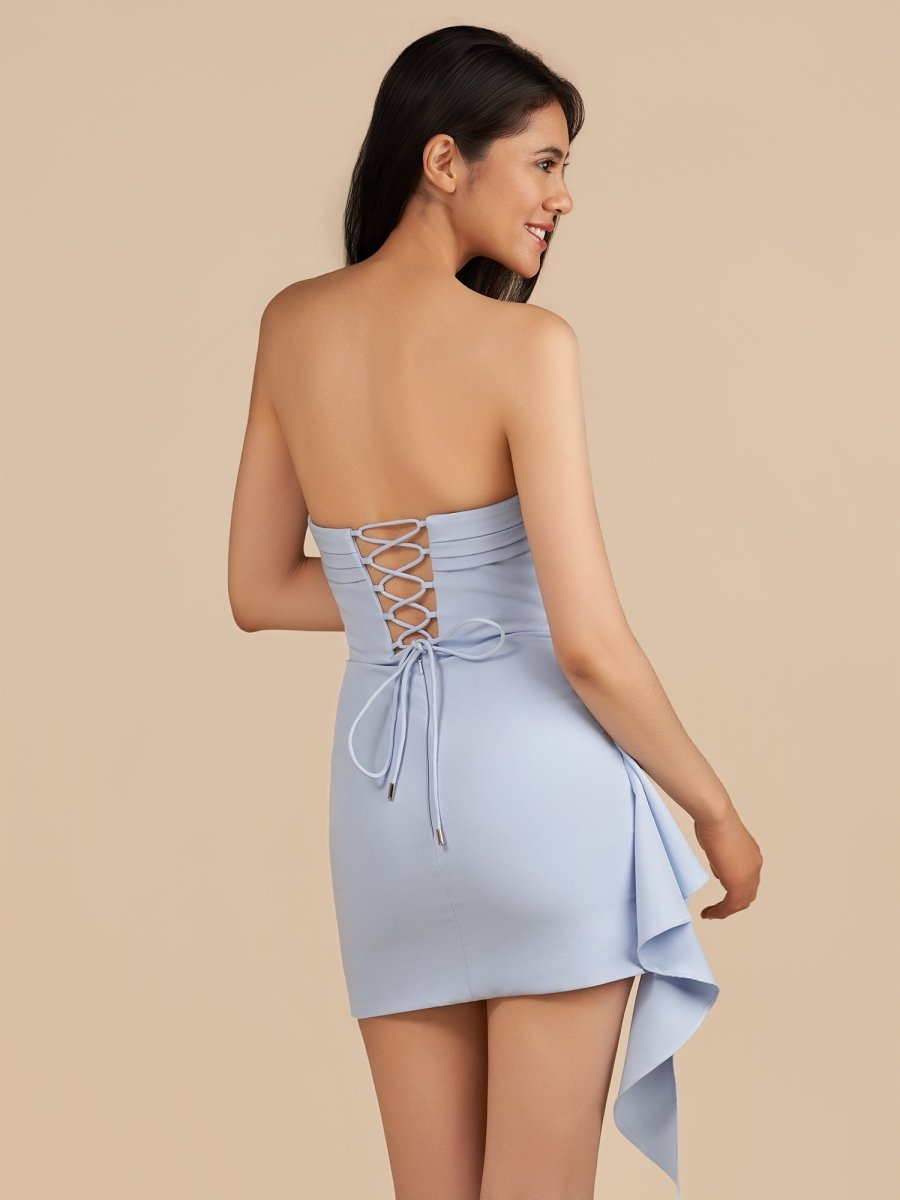Yellow Strapless Spandex Bodycon Homecoming Dress With Slit