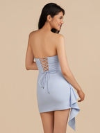 Yellow Strapless Spandex Bodycon Homecoming Dress With Slit