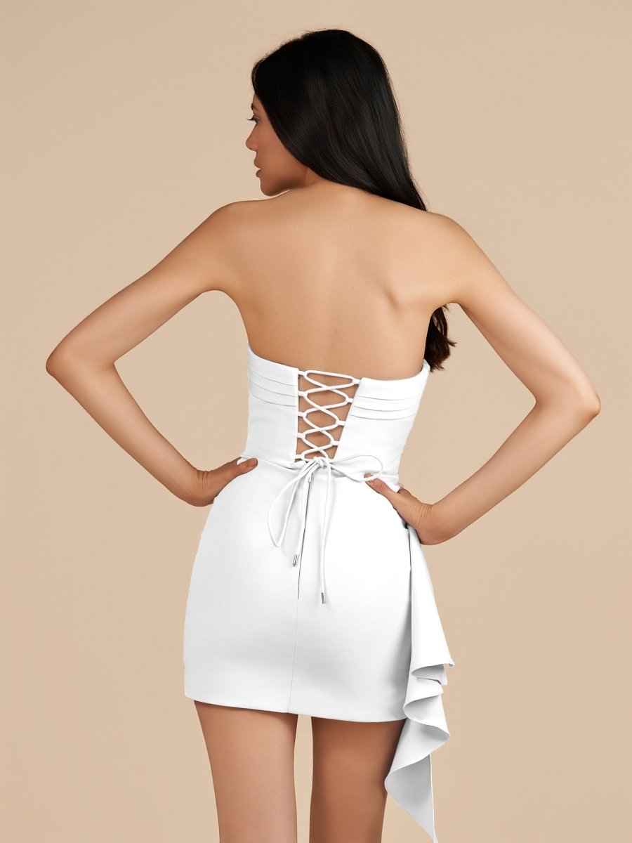 Yellow Strapless Spandex Bodycon Homecoming Dress With Slit