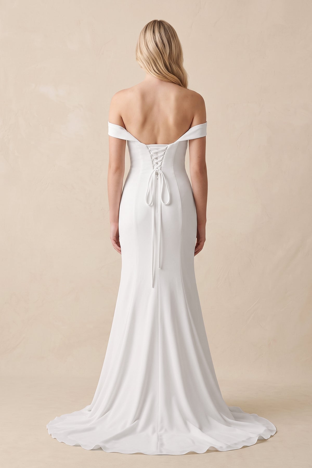 Diamond White Chiffon Mermaid Wedding Dress with Off The Shoulder Neckline and Sweep Train