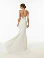 Diamond White Satin Mermaid Wedding Dress with Strapless Neckline and Sweep Train