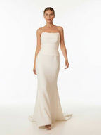 Diamond White Satin Mermaid Wedding Dress with Strapless Neckline and Sweep Train