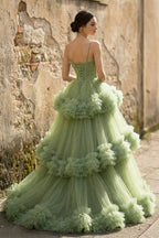 Penelope Vale Hunter Green back view prom dress