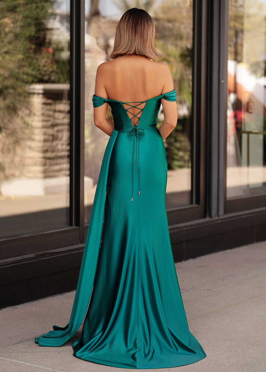 Mermaid Satin Long Formal Prom Gown with Slit