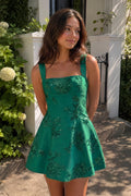 Sky Blue Square Neck Embroidered Flower Lace A-Line Homecoming Dress