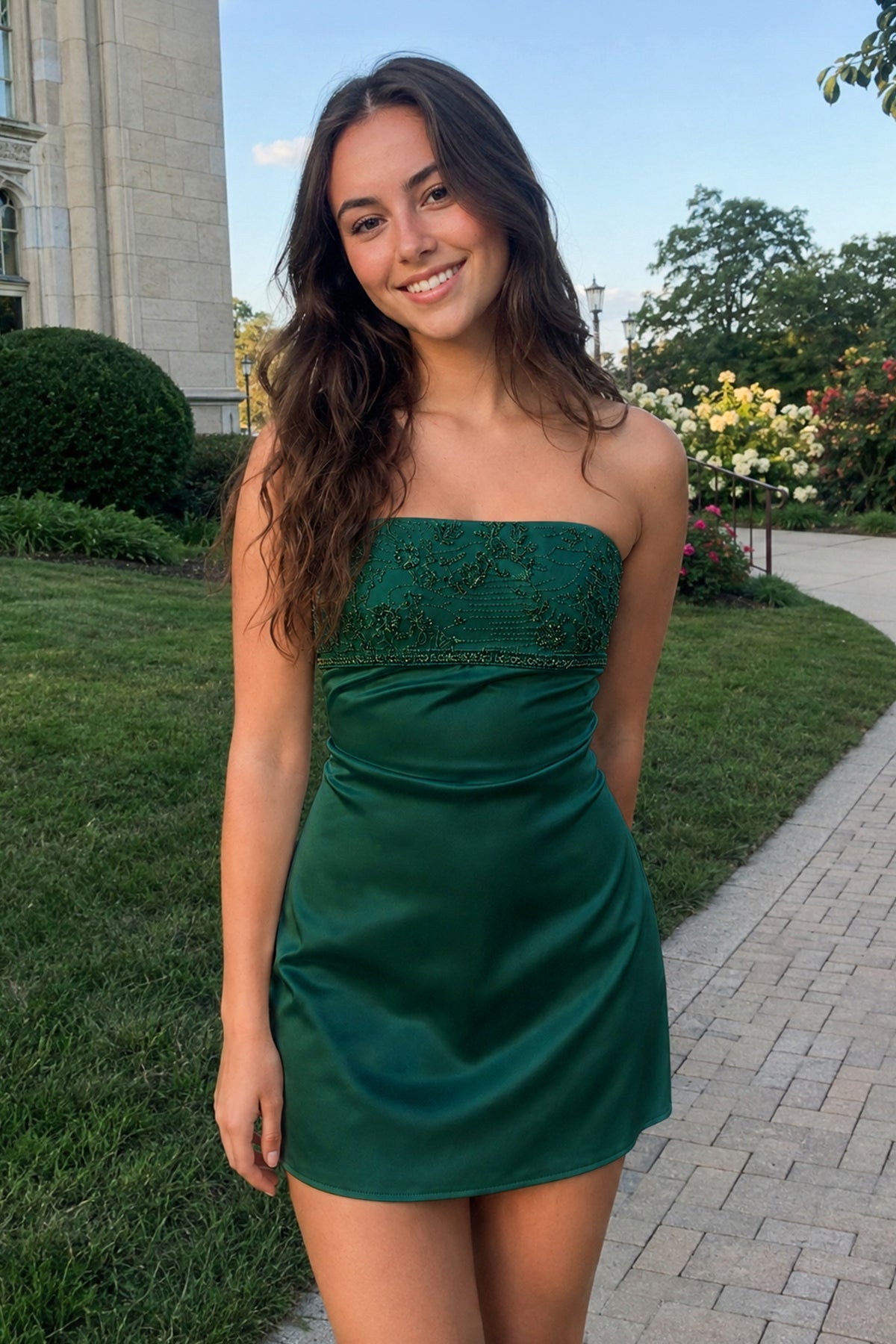 Serena Emerald front view homecoming dress