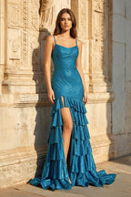 Ismerie Rose Teal front view prom dress