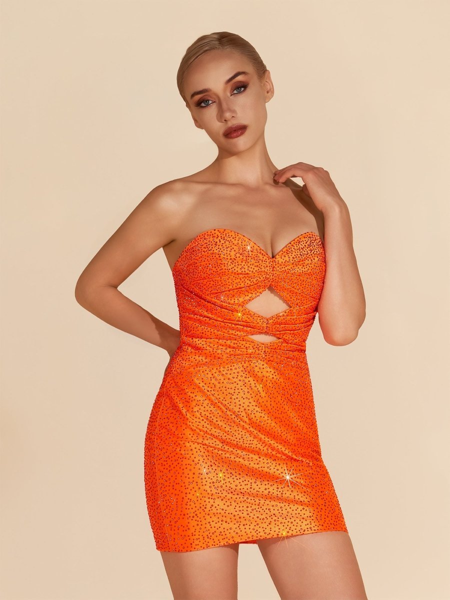 Orange Sheath Sweetheart Sequined Cut Out Short Homecoming & Cocktail Dresses