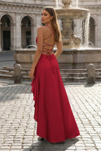 Yvaine Grace Burgundy back view prom dress