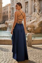 Lavinia navy blue back view prom dress