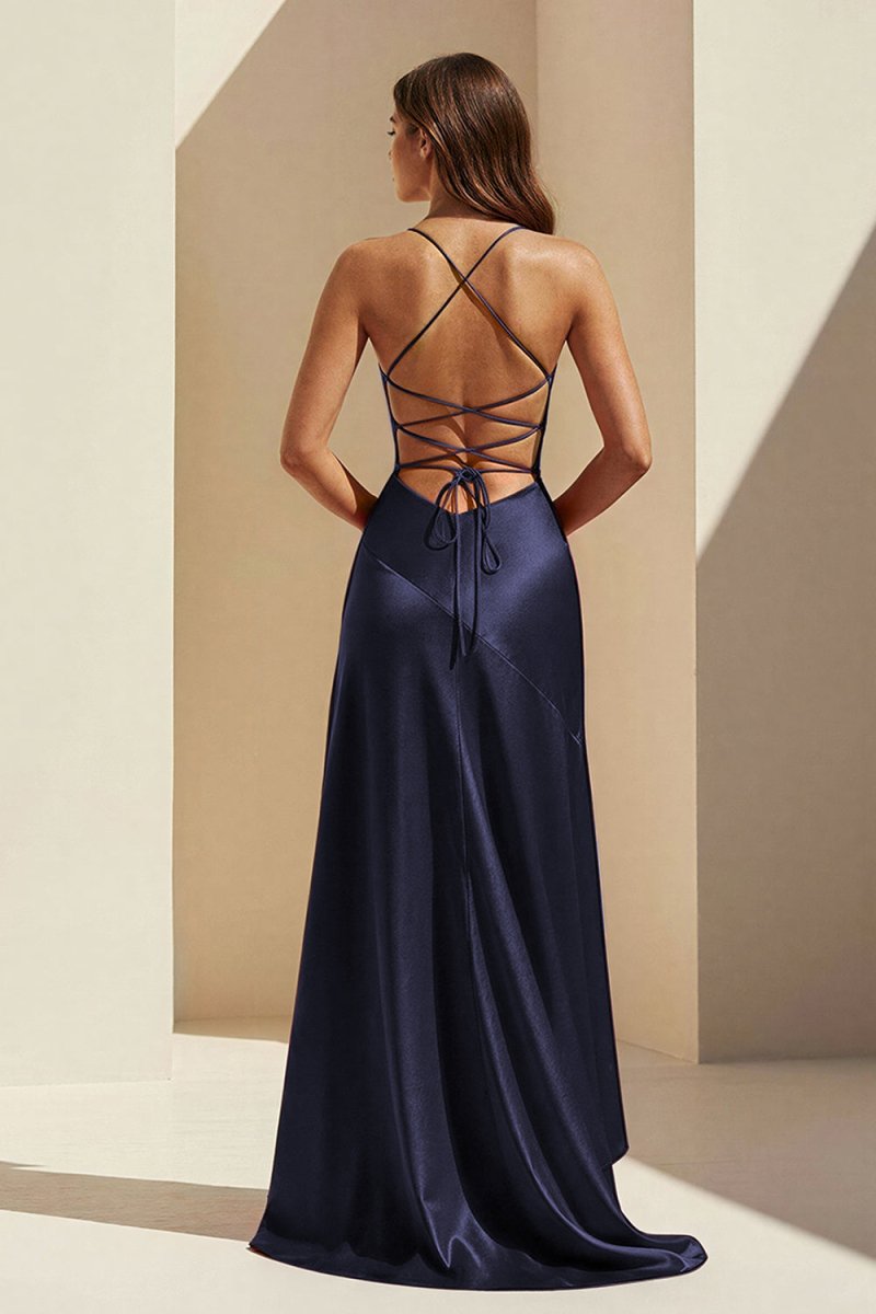 Sienna Fleur Navy Blue back view prom dress
