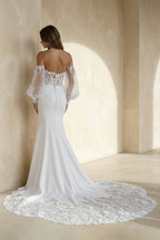 Diamond White Chiffon Mermaid Wedding Dress with Strapless Neckline and Appliques
