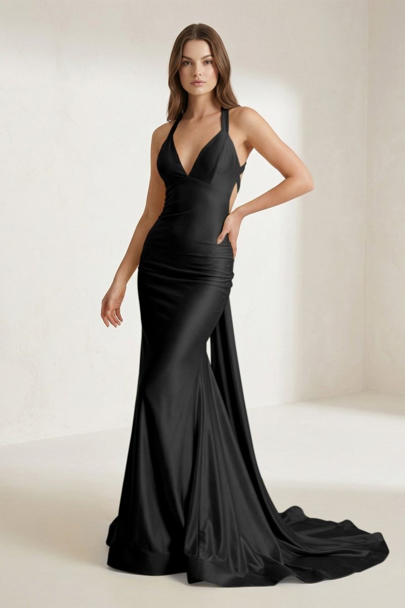 Pink Halter Satin Mermaid Open Back Long Formal Prom Gown