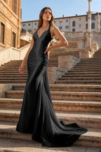 Pink Halter Satin Mermaid Open Back Long Formal Prom Gown