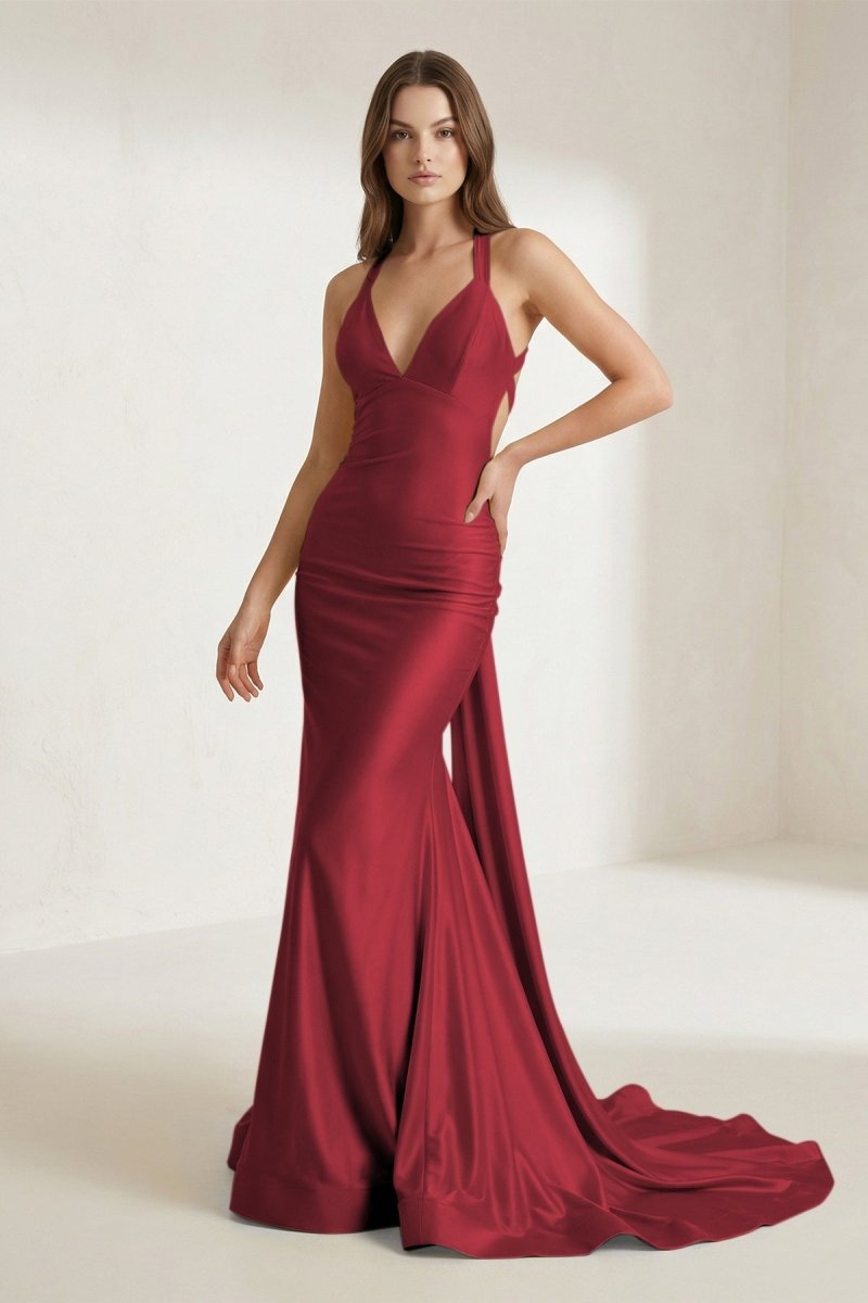 Pink Halter Satin Mermaid Open Back Long Formal Prom Gown