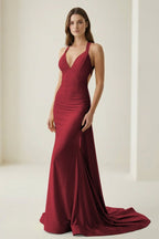 Pink Halter Satin Mermaid Open Back Long Formal Prom Gown