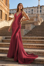 Pink Halter Satin Mermaid Open Back Long Formal Prom Gown