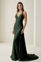 Pink Halter Satin Mermaid Open Back Long Formal Prom Gown