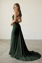 Pink Halter Satin Mermaid Open Back Long Formal Prom Gown