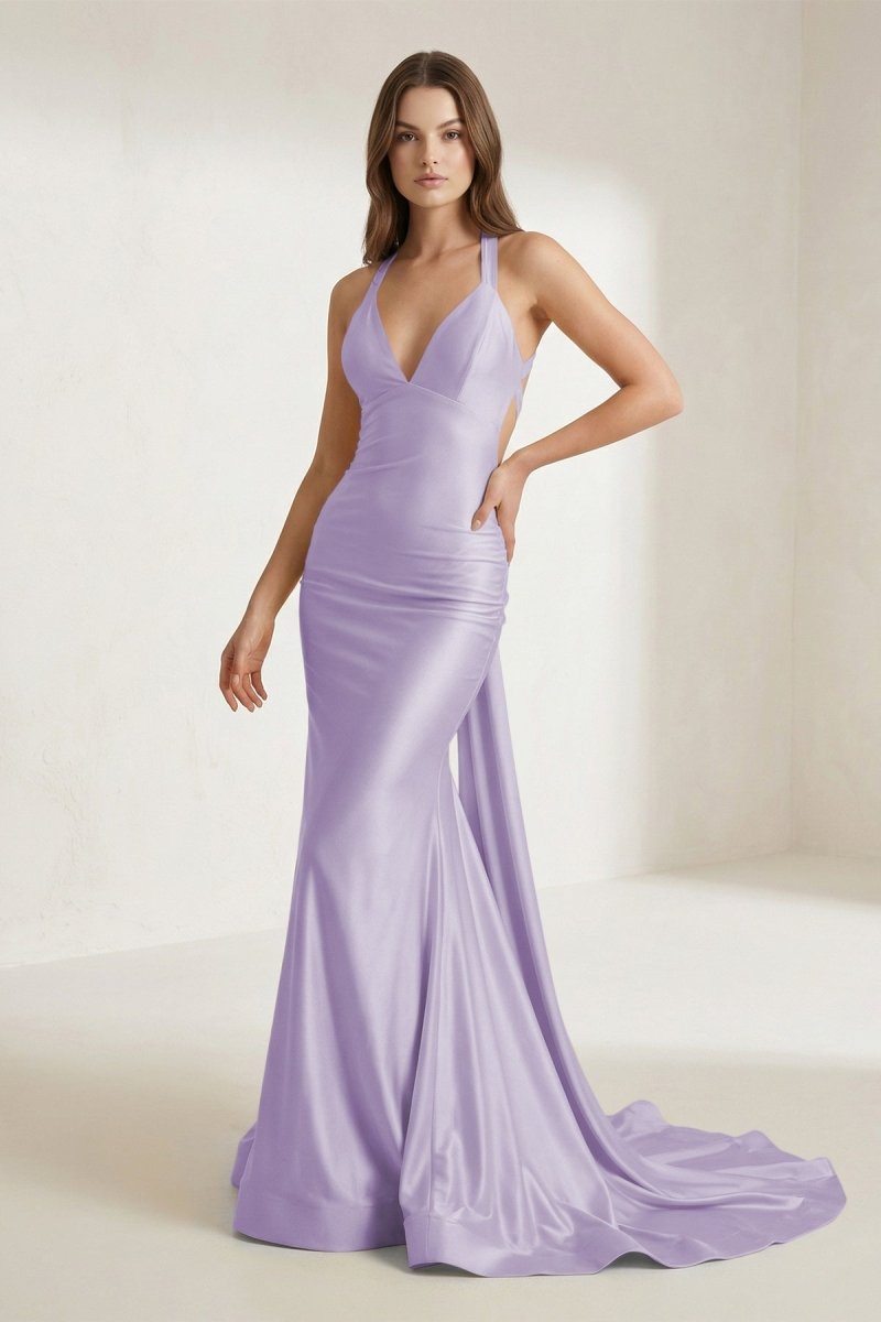 Pink Halter Satin Mermaid Open Back Long Formal Prom Gown