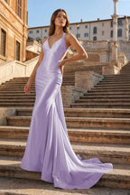 Pink Halter Satin Mermaid Open Back Long Formal Prom Gown