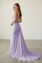 Pink Halter Satin Mermaid Open Back Long Formal Prom Gown