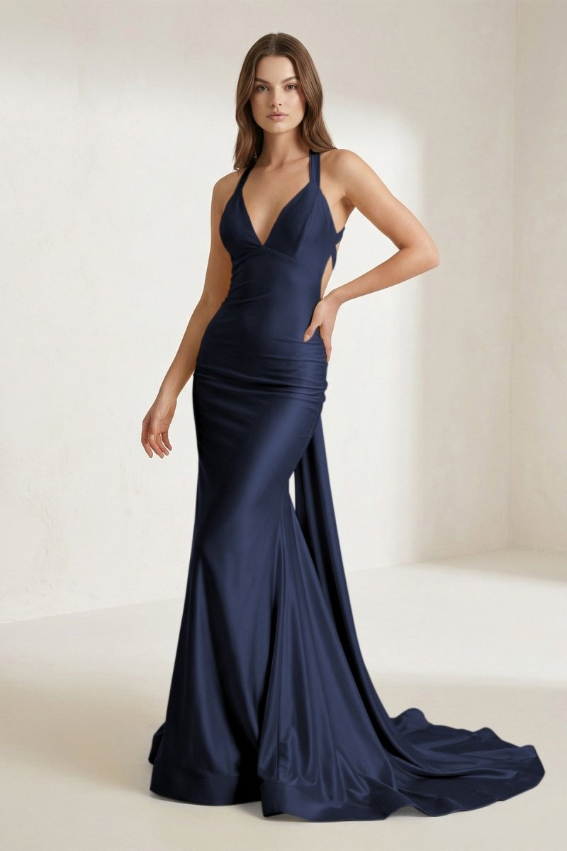 Pink Halter Satin Mermaid Open Back Long Formal Prom Gown
