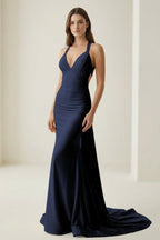 Pink Halter Satin Mermaid Open Back Long Formal Prom Gown