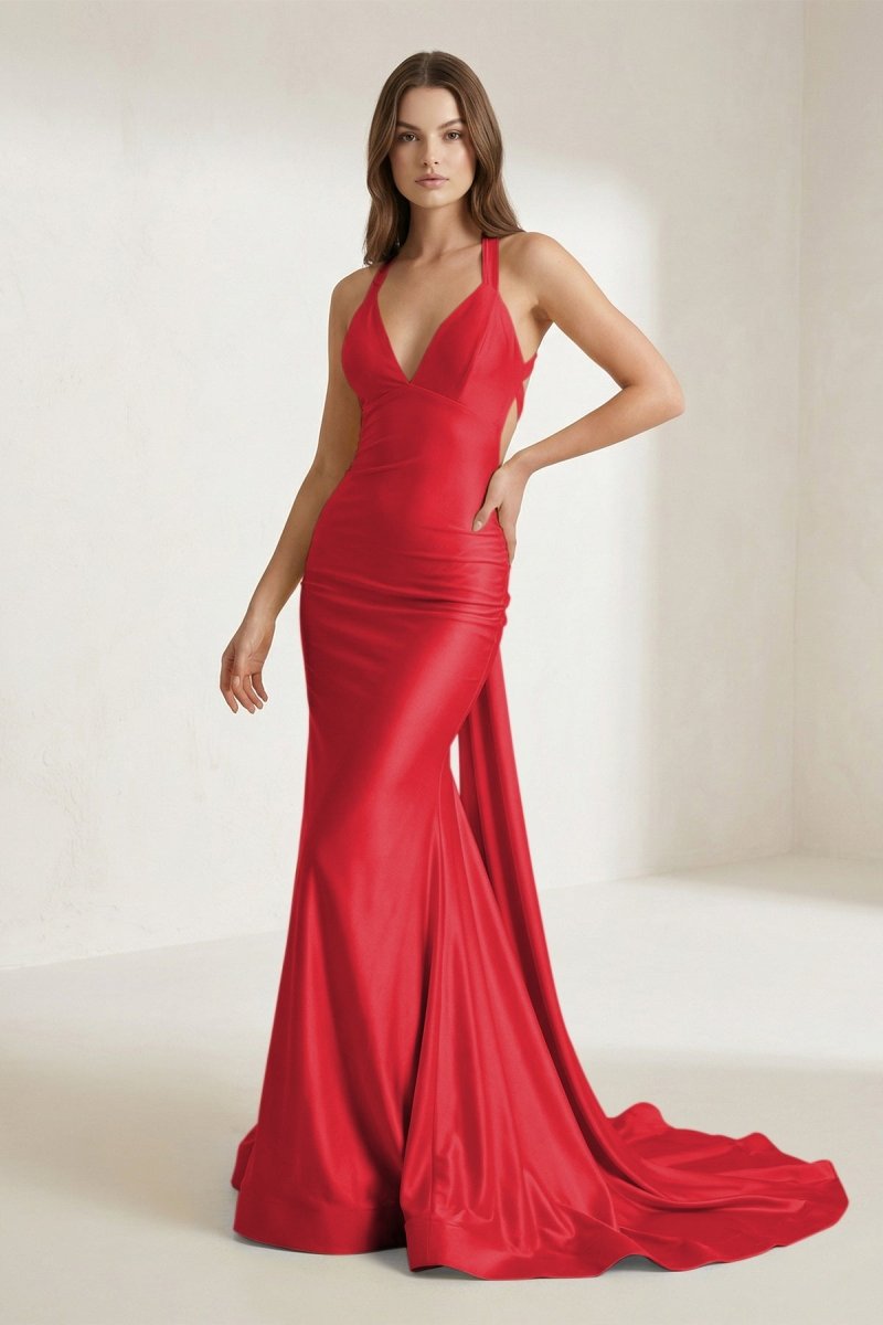 Pink Halter Satin Mermaid Open Back Long Formal Prom Gown