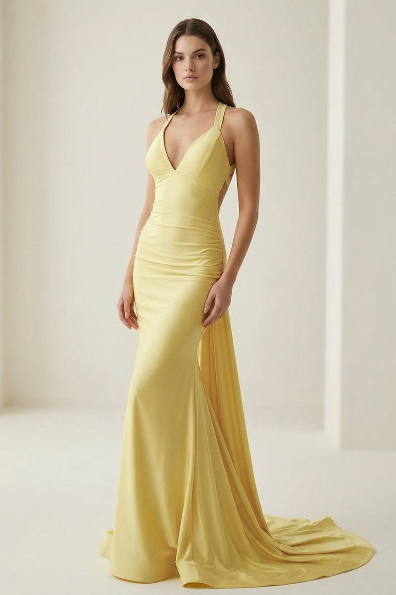 Pink Halter Satin Mermaid Open Back Long Formal Prom Gown