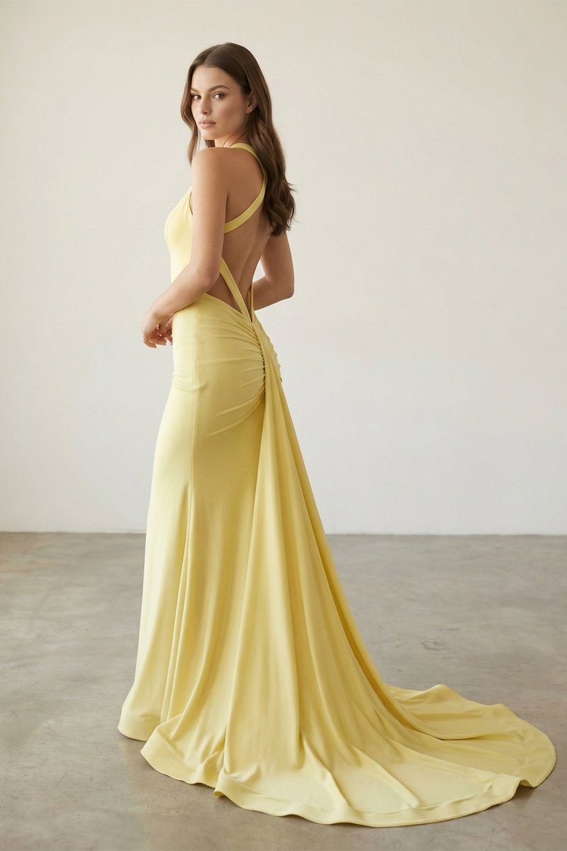 Pink Halter Satin Mermaid Open Back Long Formal Prom Gown