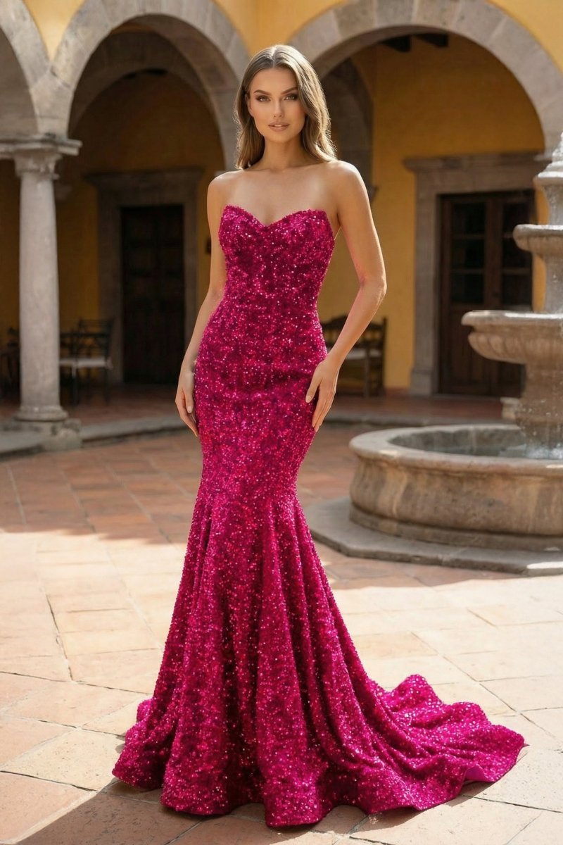 Nerissa Sol Fuchsia front view prom dress