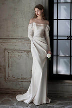 Elegant Sheath Column Sweep Brush Train Satin Wedding Dress 851237427674 Wedding Dress