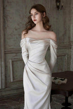 Elegant Sheath Column Sweep Brush Train Satin Wedding Dress 851237427674 Wedding Dress