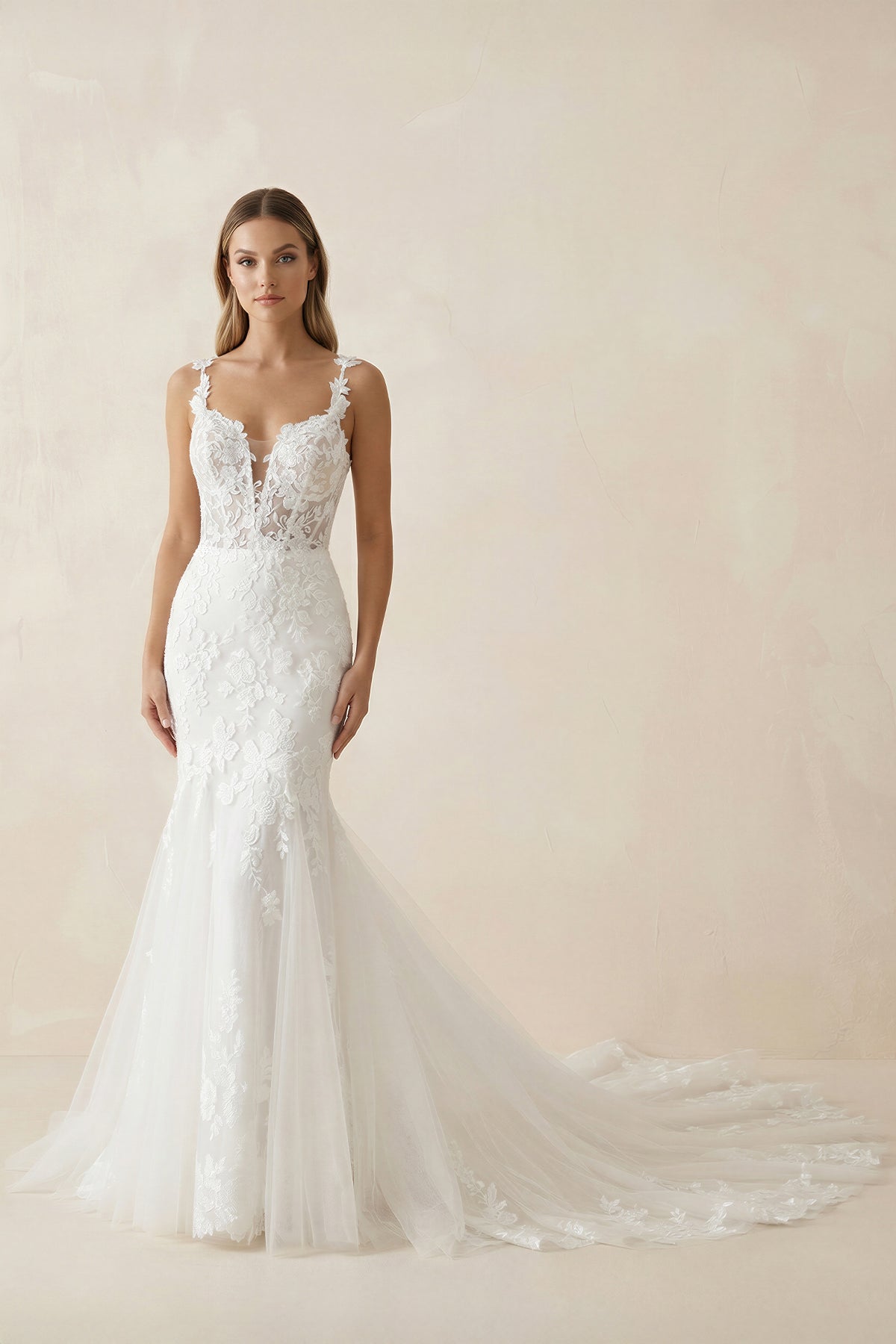 Aurelia Iris Diamond White front view wedding dress
