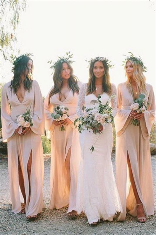 Blush A-Line Bridesmaid Dress with V-Neck Neckline