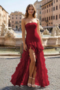 Karissa Dawn Burgundy front view prom dress