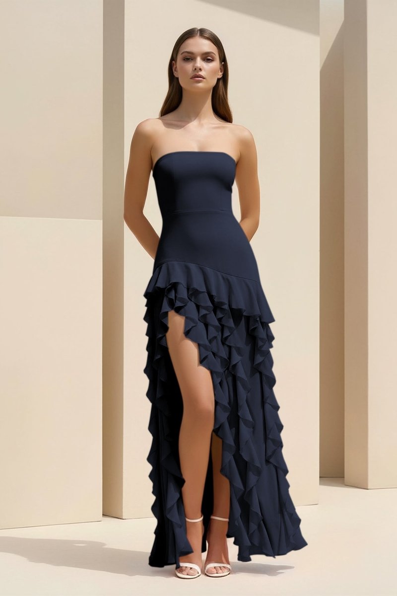 Fabiola navy blue side view prom dress