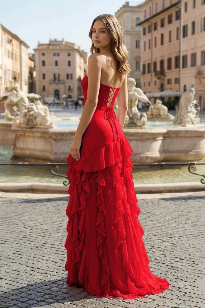 Karissa Dawn Red back view prom dress