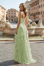 Karissa Dawn Sage Green back view prom dress