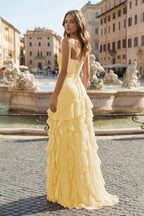 Fabiola yellow back view prom dress