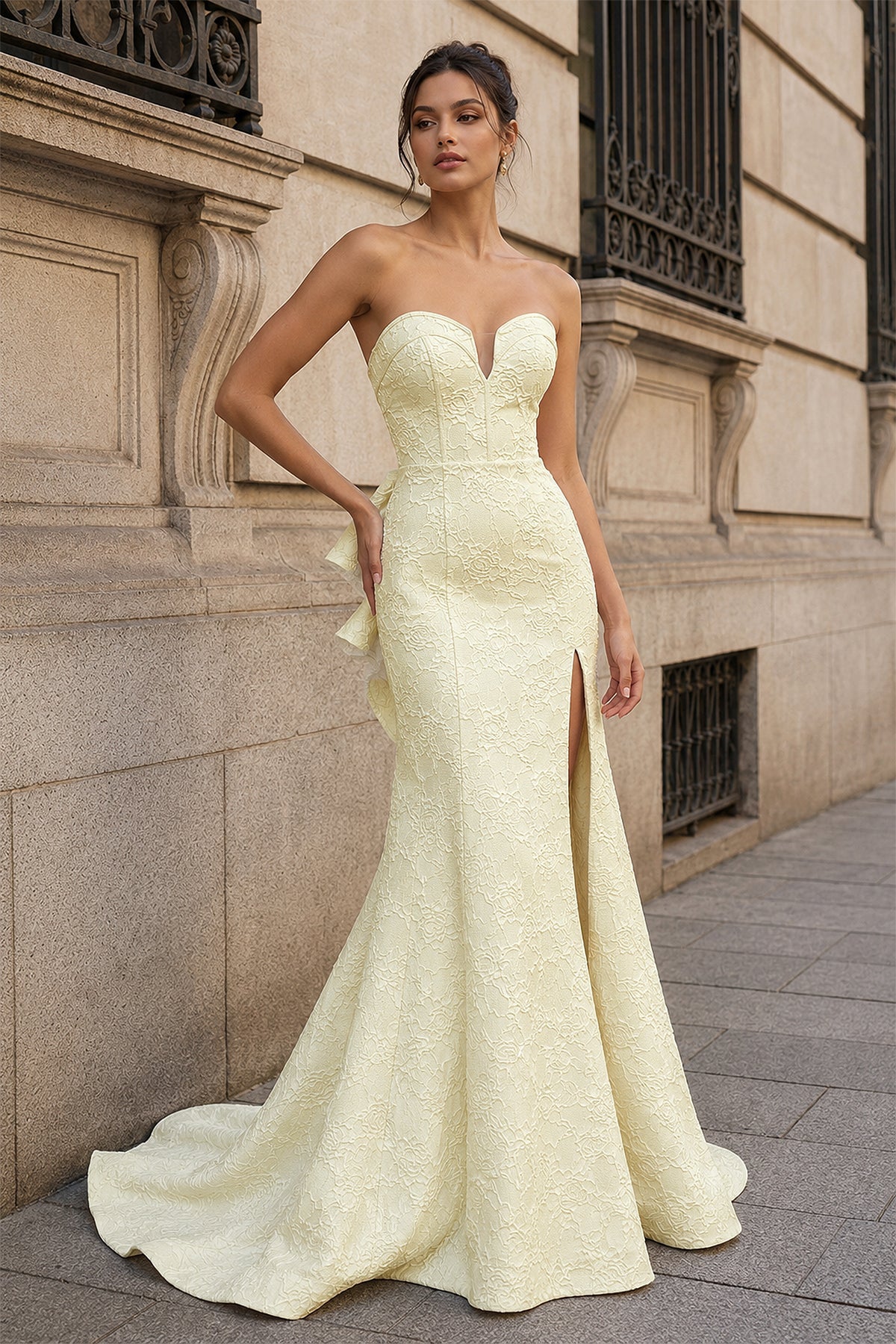 Clarisse Hope Yellow front view prom dress