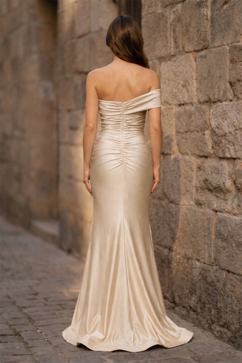 Dorothea Jade Champagne back view prom dress