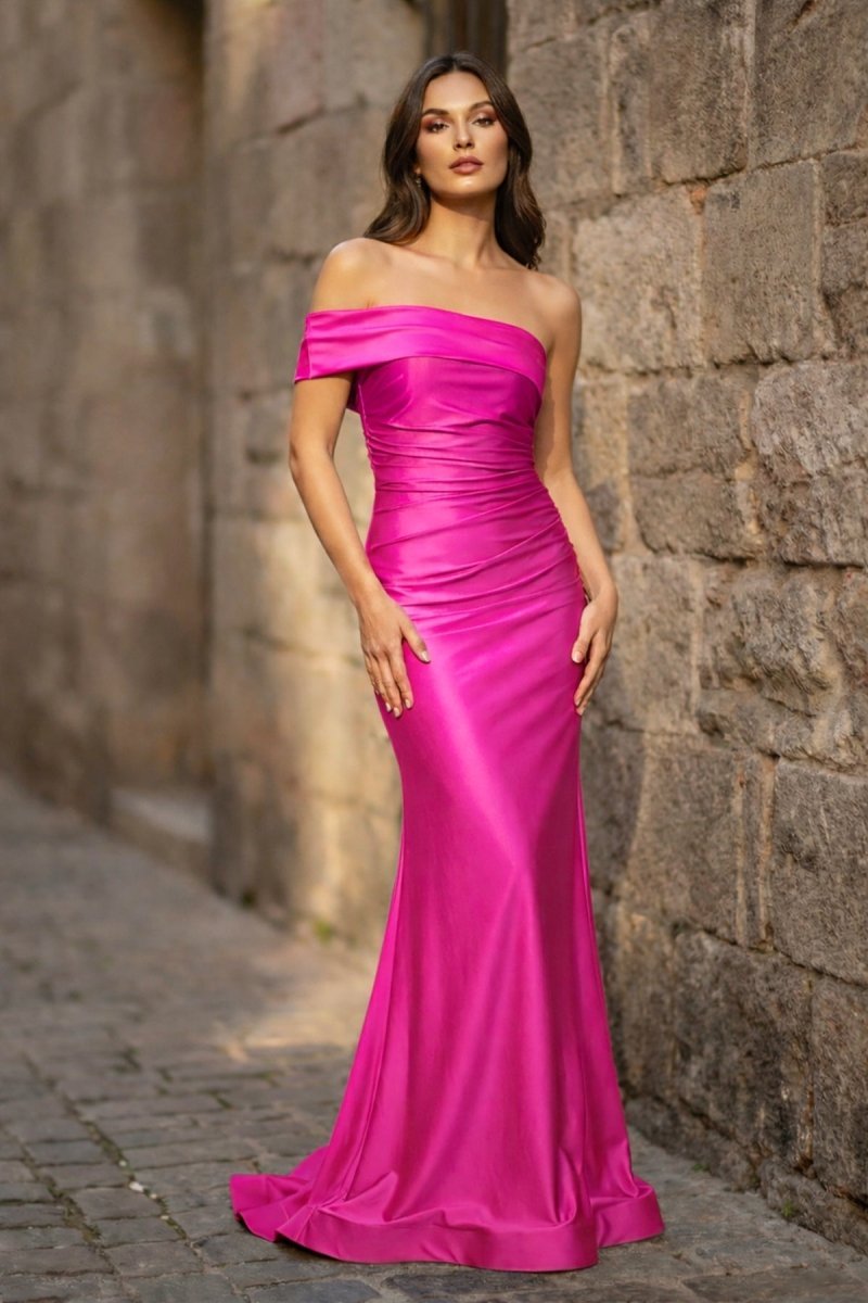 Dorothea Fuchsia front view prom dress